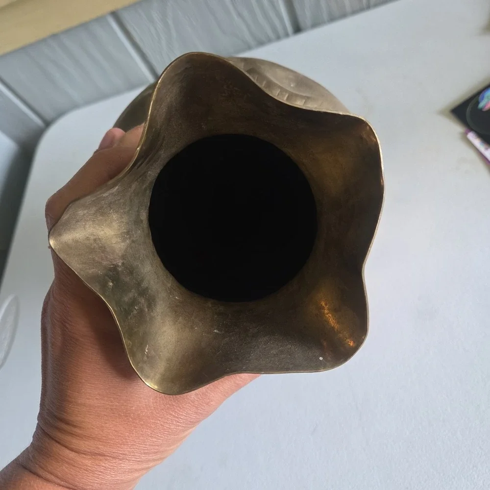 MCM Brass Money Coin Bag Vase Rope Tie Design Spain Patina